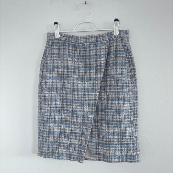 Banana Republic Light Blue Plaid Tweed Pencil Skirt - Picture 4 of 10